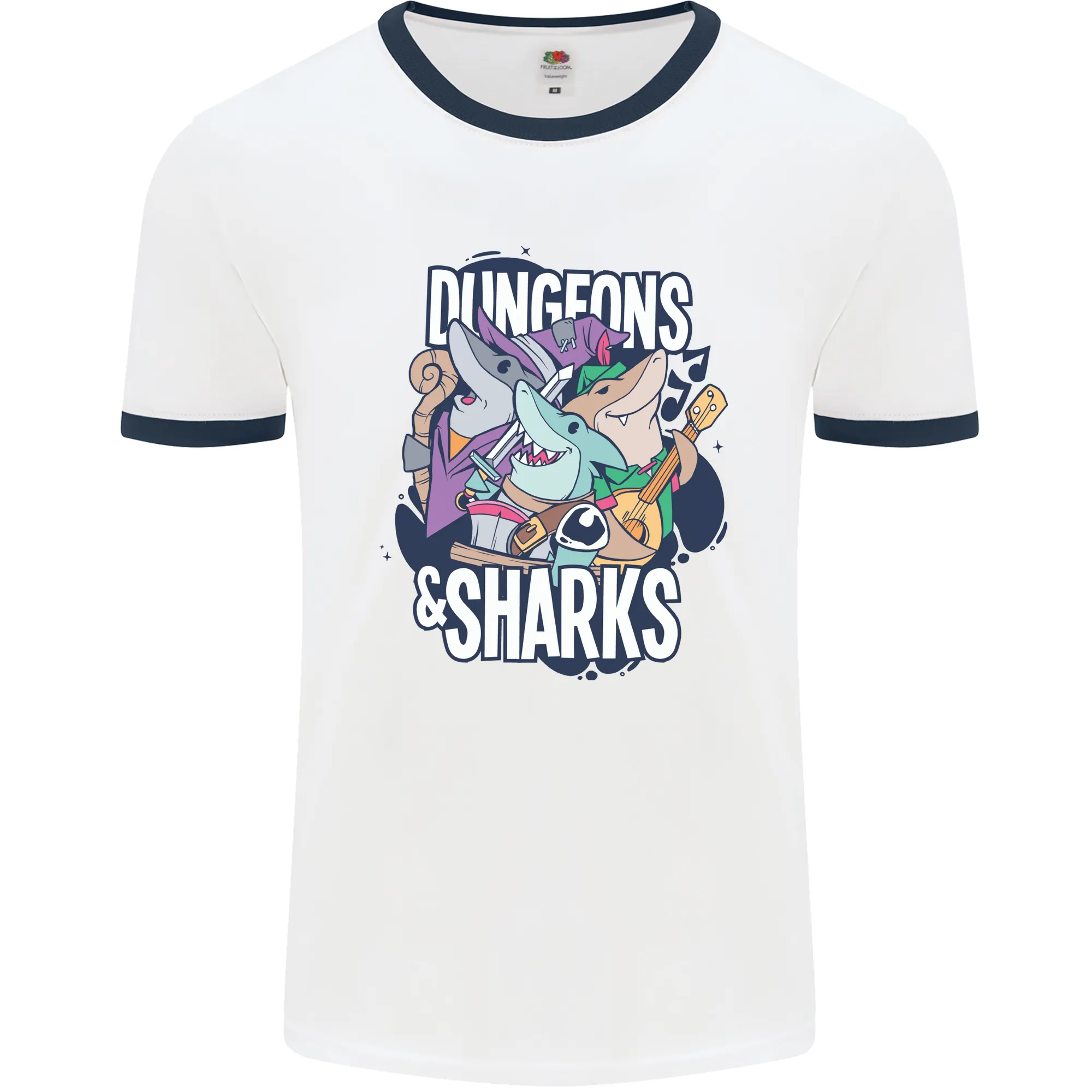 Dungeons & Sharks Role Play Games RPG Mens Ringer T-Shirt