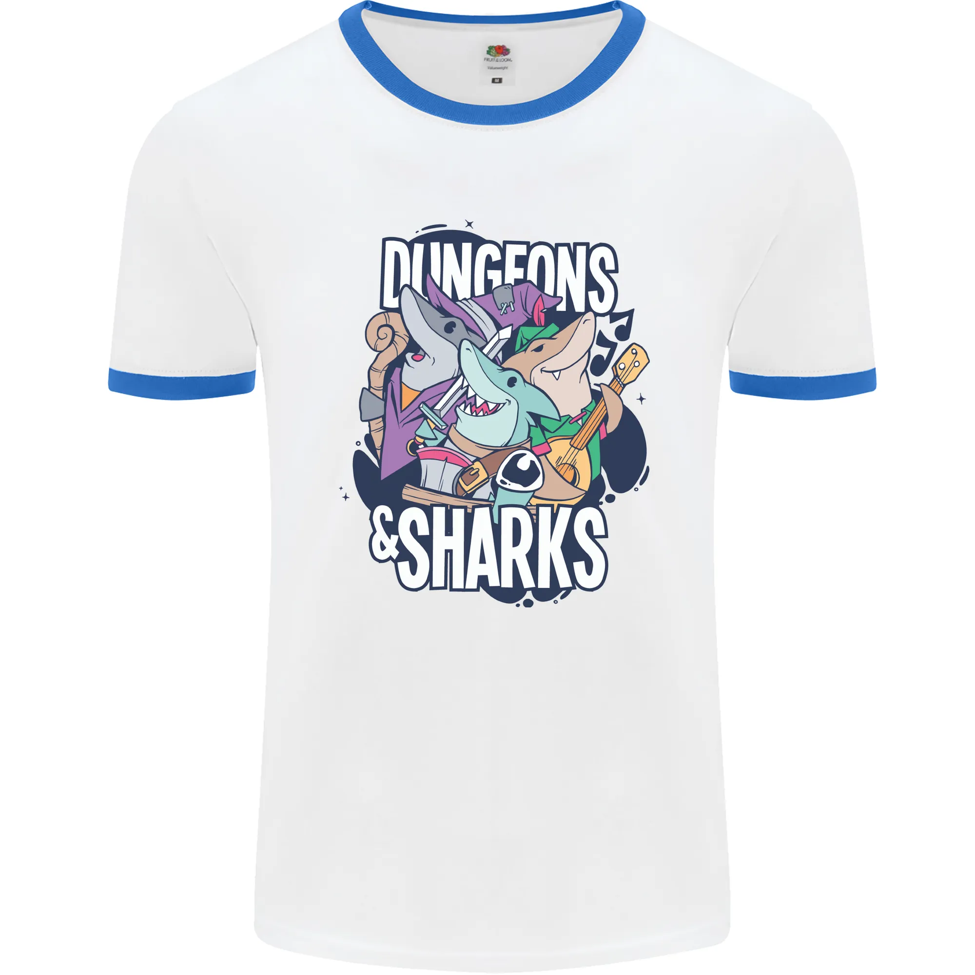 Dungeons & Sharks Role Play Games RPG Mens Ringer T-Shirt