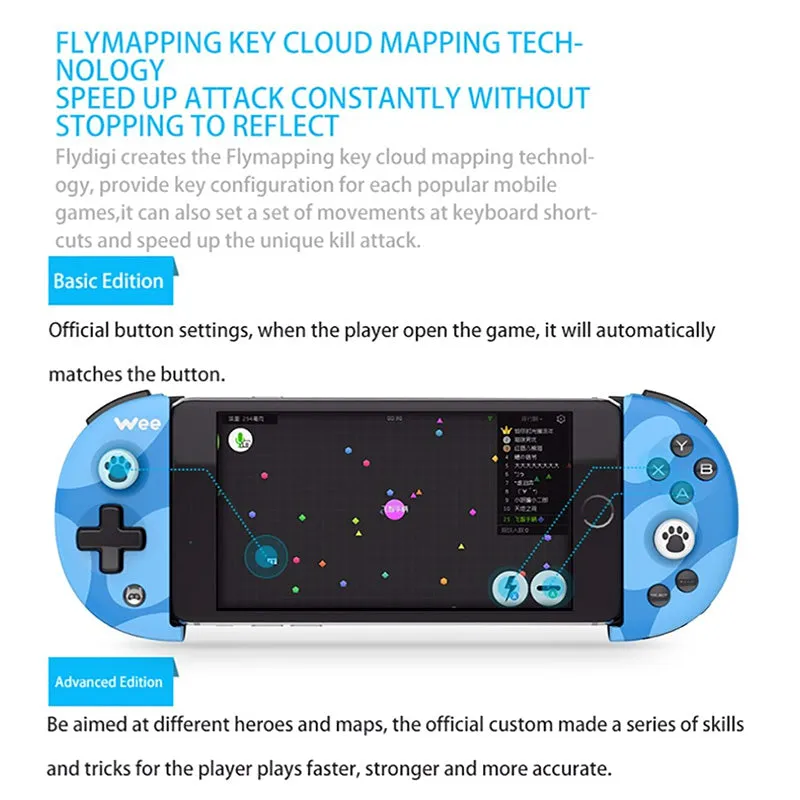 FlyDiGi Wee Mobile Game Controller - Stretchable Handle, Bluetooth Support, Built-in Battery, Anti-Slip Grip (Blue)