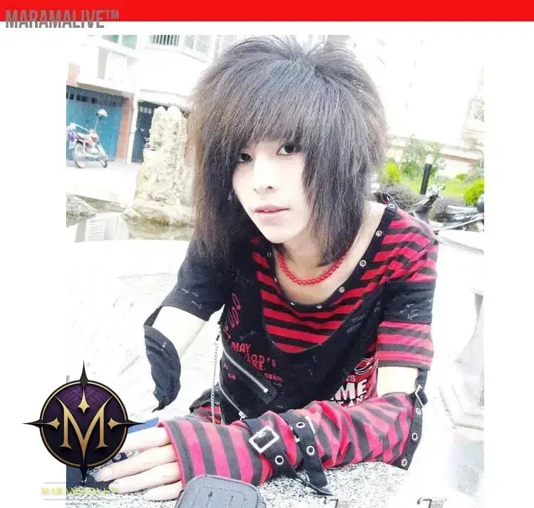 Graffiti Skull Clothing Non-mainstream Men's Short-sleeved Black Red Striped Trendy Casual T-shirt With Glove