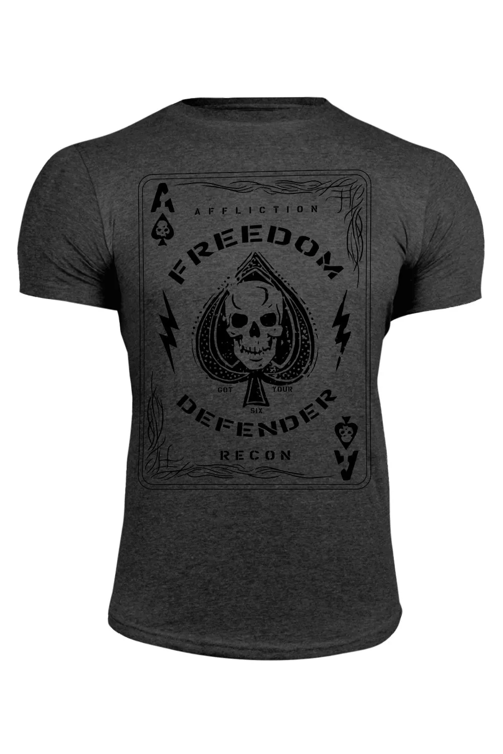 Gray FREEDOM Playing Card Skull Graphic Print Men's T Shirt