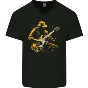 Jazz Guitar Player Guitarist Mens V-Neck Cotton T-Shirt