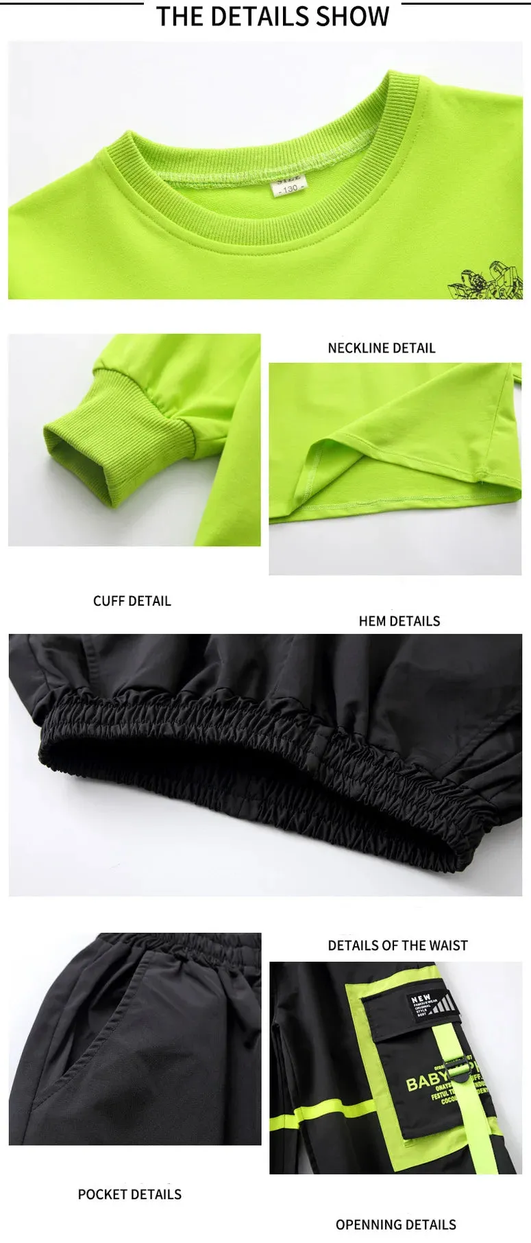 Kids K-Pop Hip Hop Sweatshirt Crop Top & Cargo Jogger Pants for Jazz Dance Costume
