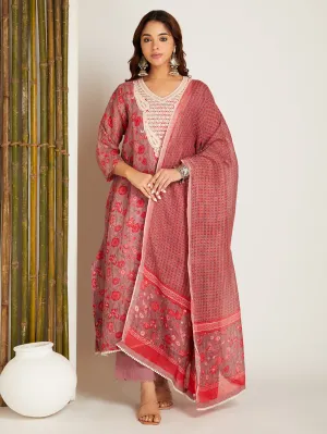 LINEN KURTA SET ROSE