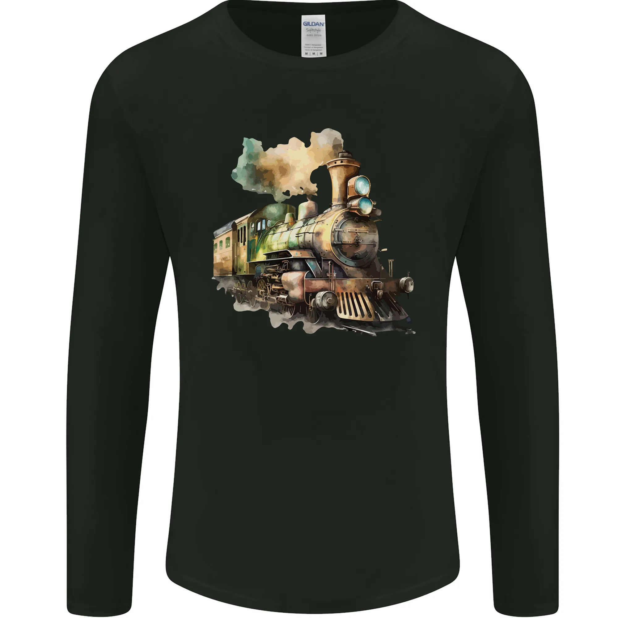 Locomotive Watercolour Trainspotter Trains Mens Long Sleeve T-Shirt
