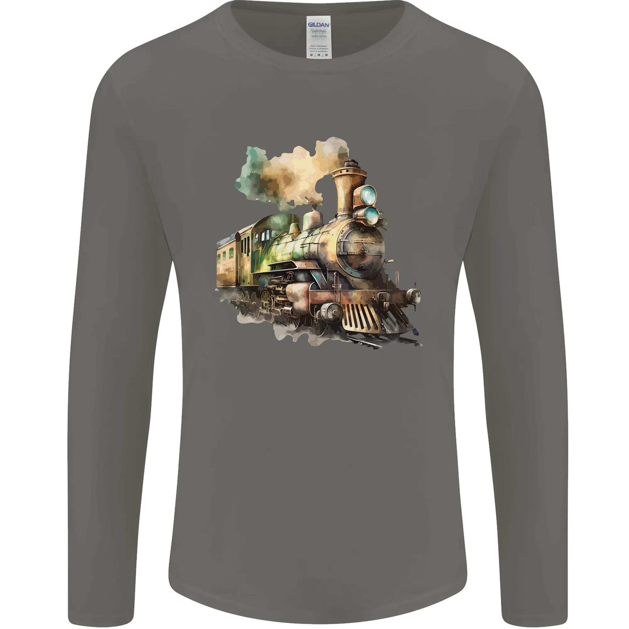 Locomotive Watercolour Trainspotter Trains Mens Long Sleeve T-Shirt
