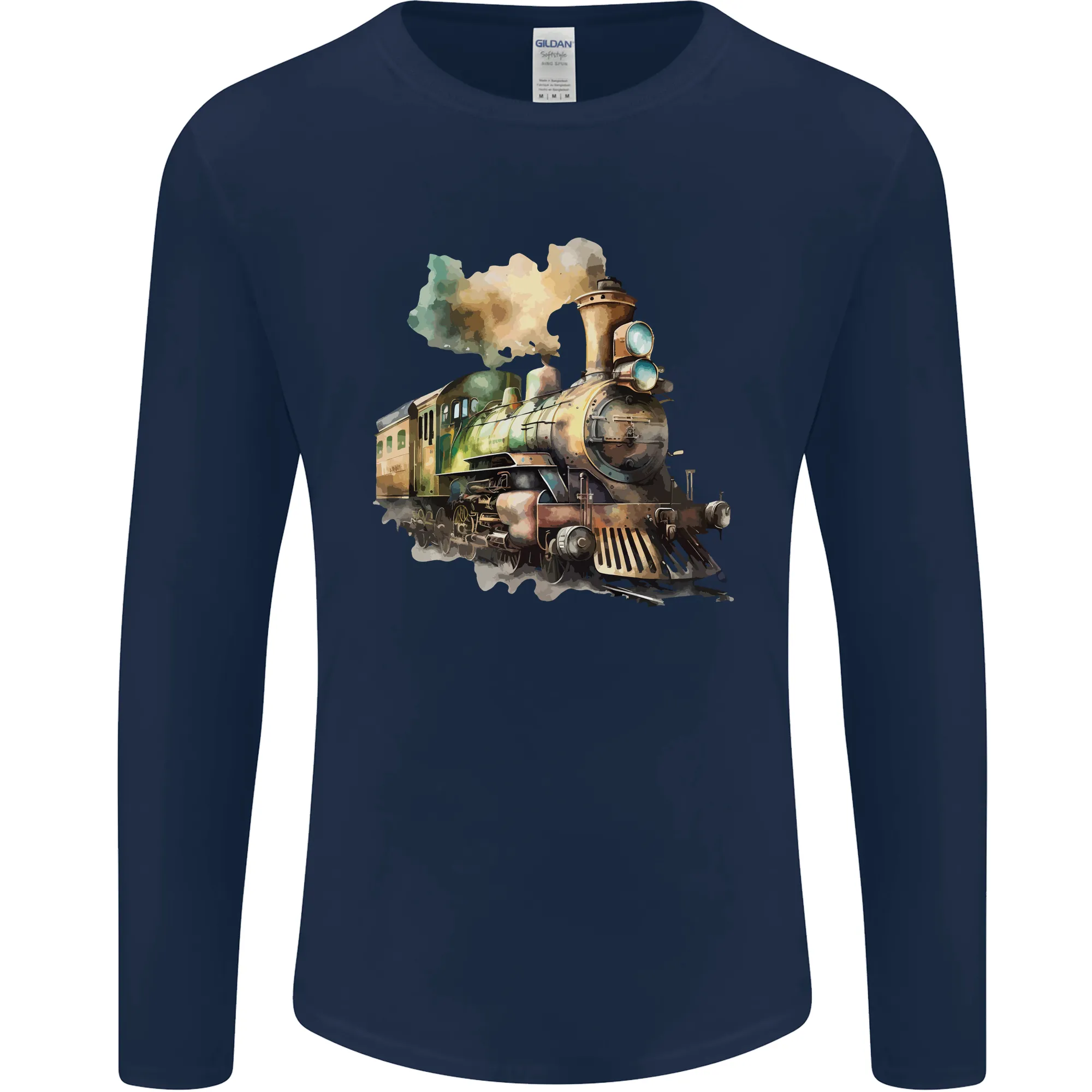 Locomotive Watercolour Trainspotter Trains Mens Long Sleeve T-Shirt