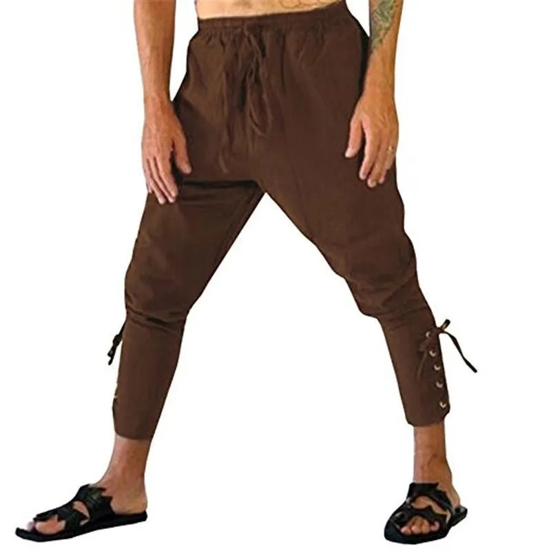 Men's Casual Anklet Trousers Mid-Century Pirate Pants with Belt