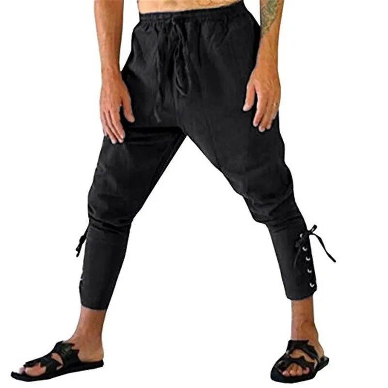Men's Casual Anklet Trousers Mid-Century Pirate Pants with Belt