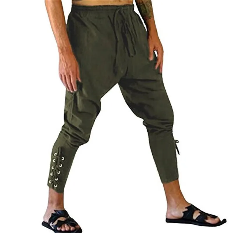Men's Casual Anklet Trousers Mid-Century Pirate Pants with Belt