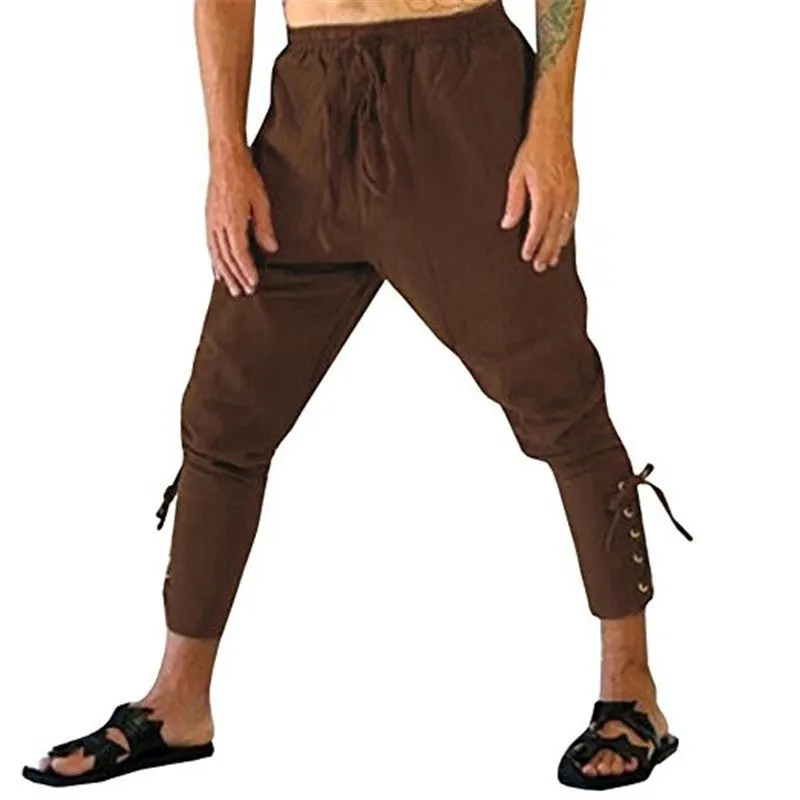 Men's Casual Anklet Trousers Mid-Century Pirate Pants with Belt