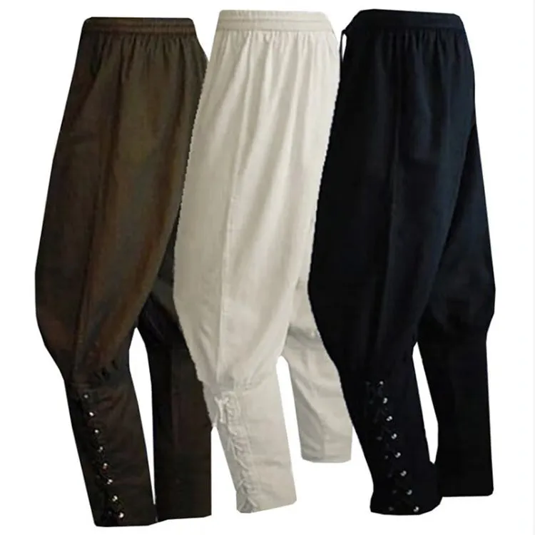 Men's Casual Anklet Trousers Mid-Century Pirate Pants with Belt