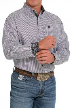 Men's Cinch STRIPE TENCEL™ BUTTON-DOWN WESTERN SHIRT - WHITE/PURPLE
