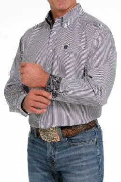Men's Cinch STRIPE TENCEL™ BUTTON-DOWN WESTERN SHIRT - WHITE/PURPLE