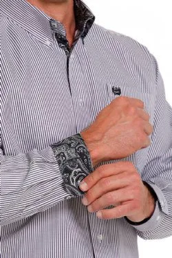 Men's Cinch STRIPE TENCEL™ BUTTON-DOWN WESTERN SHIRT - WHITE/PURPLE