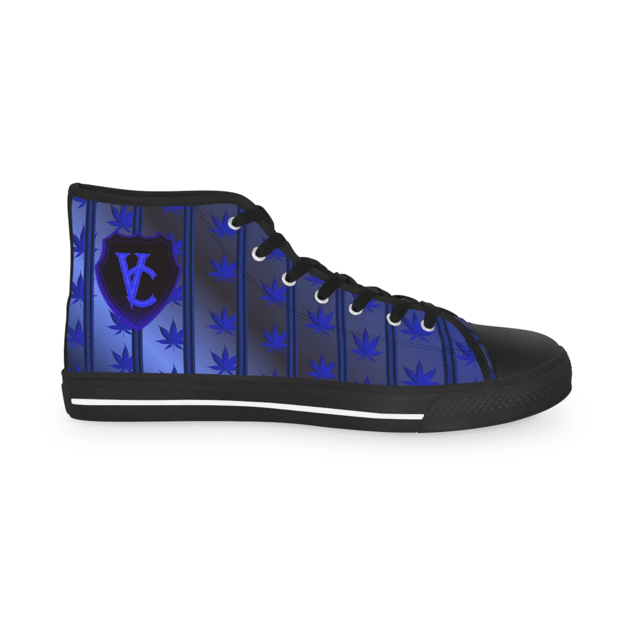 Men's High Top Sneakers with Blue Leaf Design - Stylish Footwear for Casual Vibes