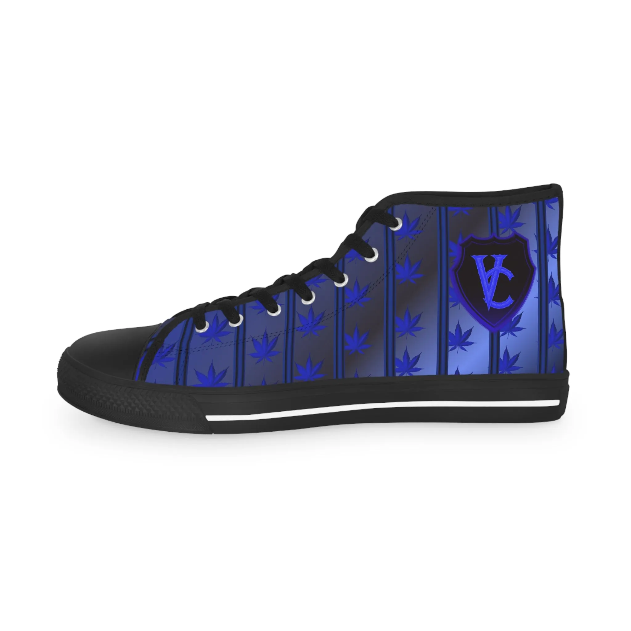 Men's High Top Sneakers with Blue Leaf Design - Stylish Footwear for Casual Vibes