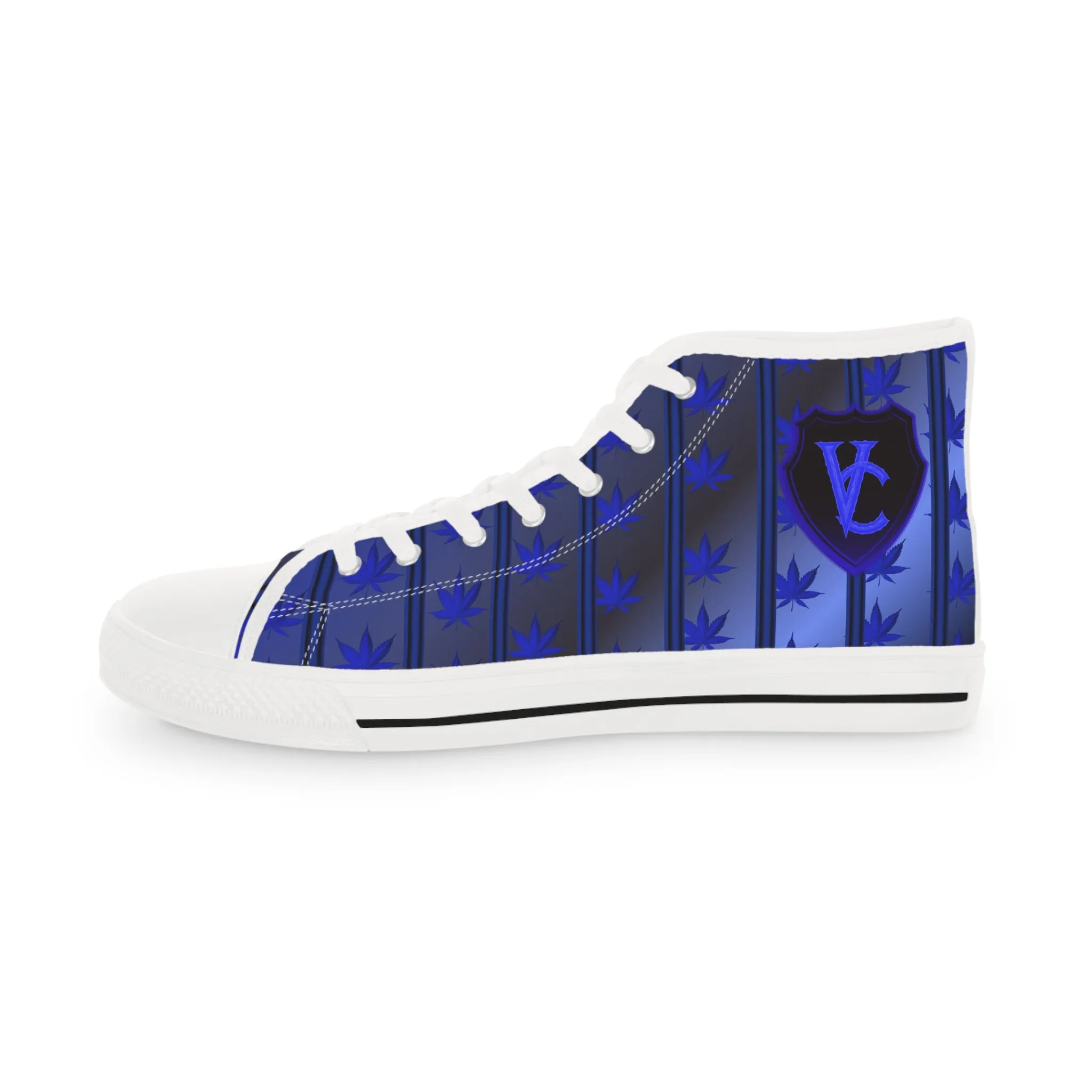 Men's High Top Sneakers with Blue Leaf Design - Stylish Footwear for Casual Vibes