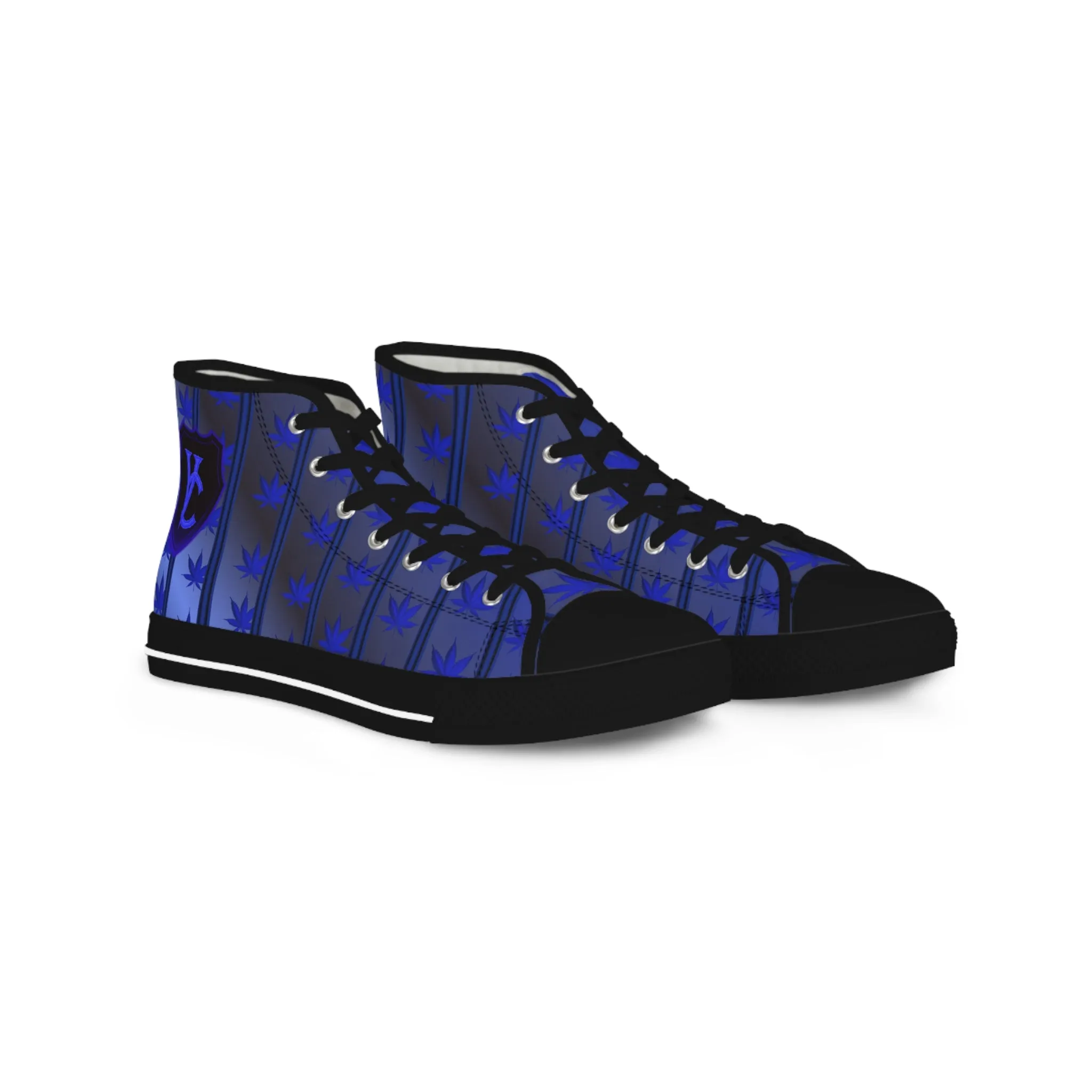 Men's High Top Sneakers with Blue Leaf Design - Stylish Footwear for Casual Vibes