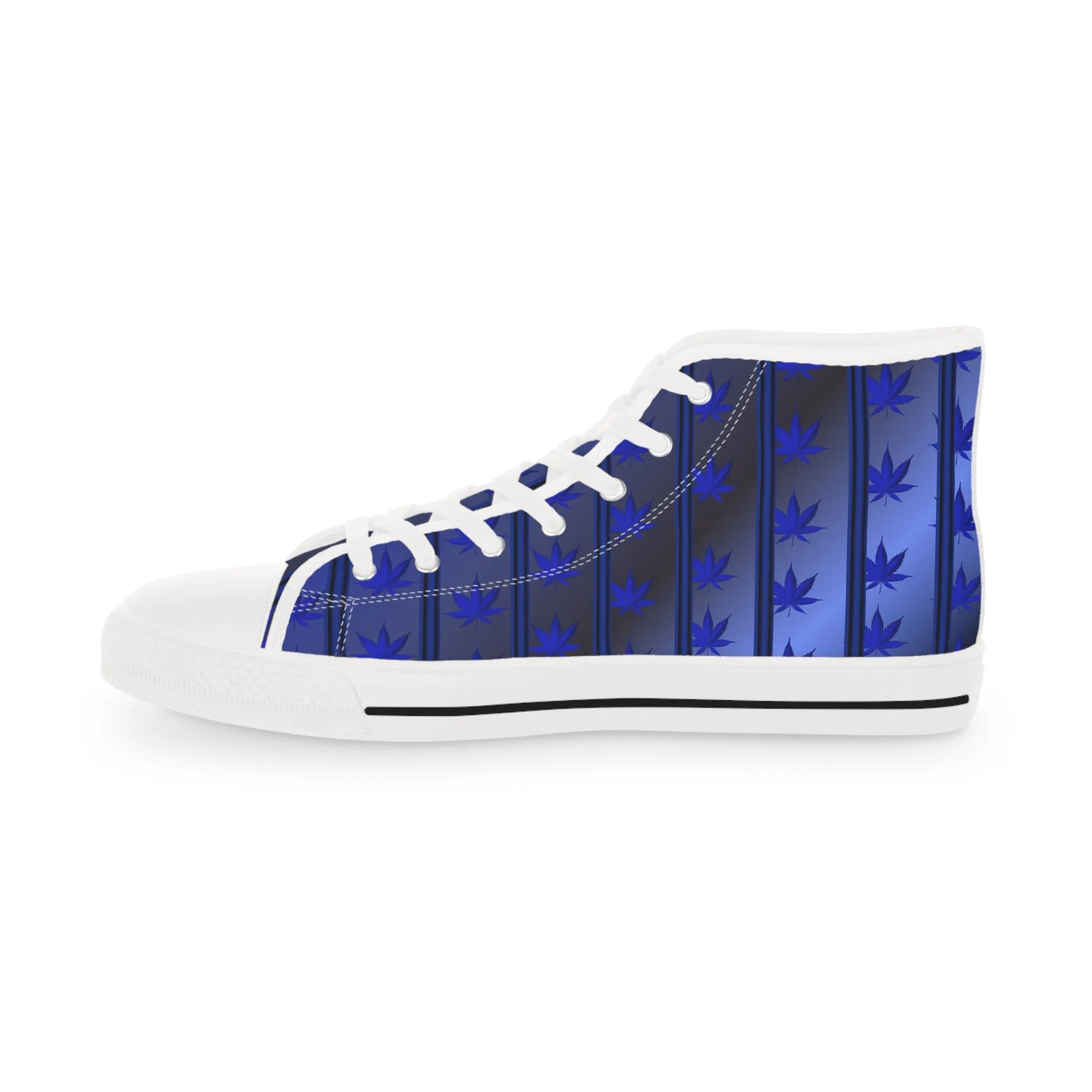 Men's High Top Sneakers with Blue Leaf Design - Stylish Footwear for Casual Vibes