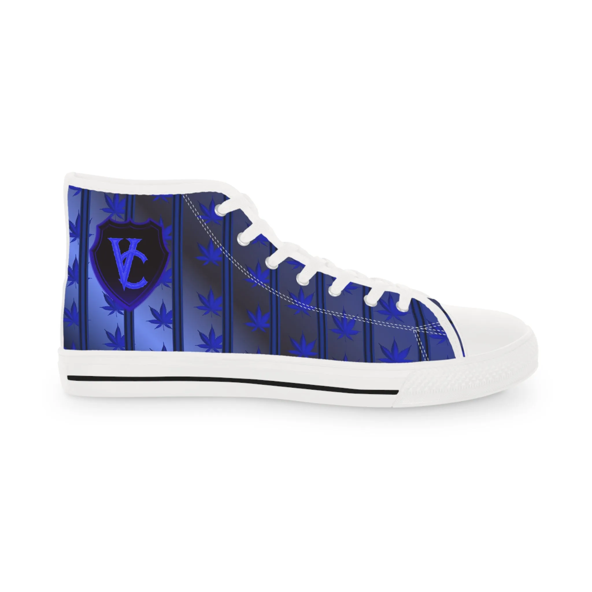 Men's High Top Sneakers with Blue Leaf Design - Stylish Footwear for Casual Vibes