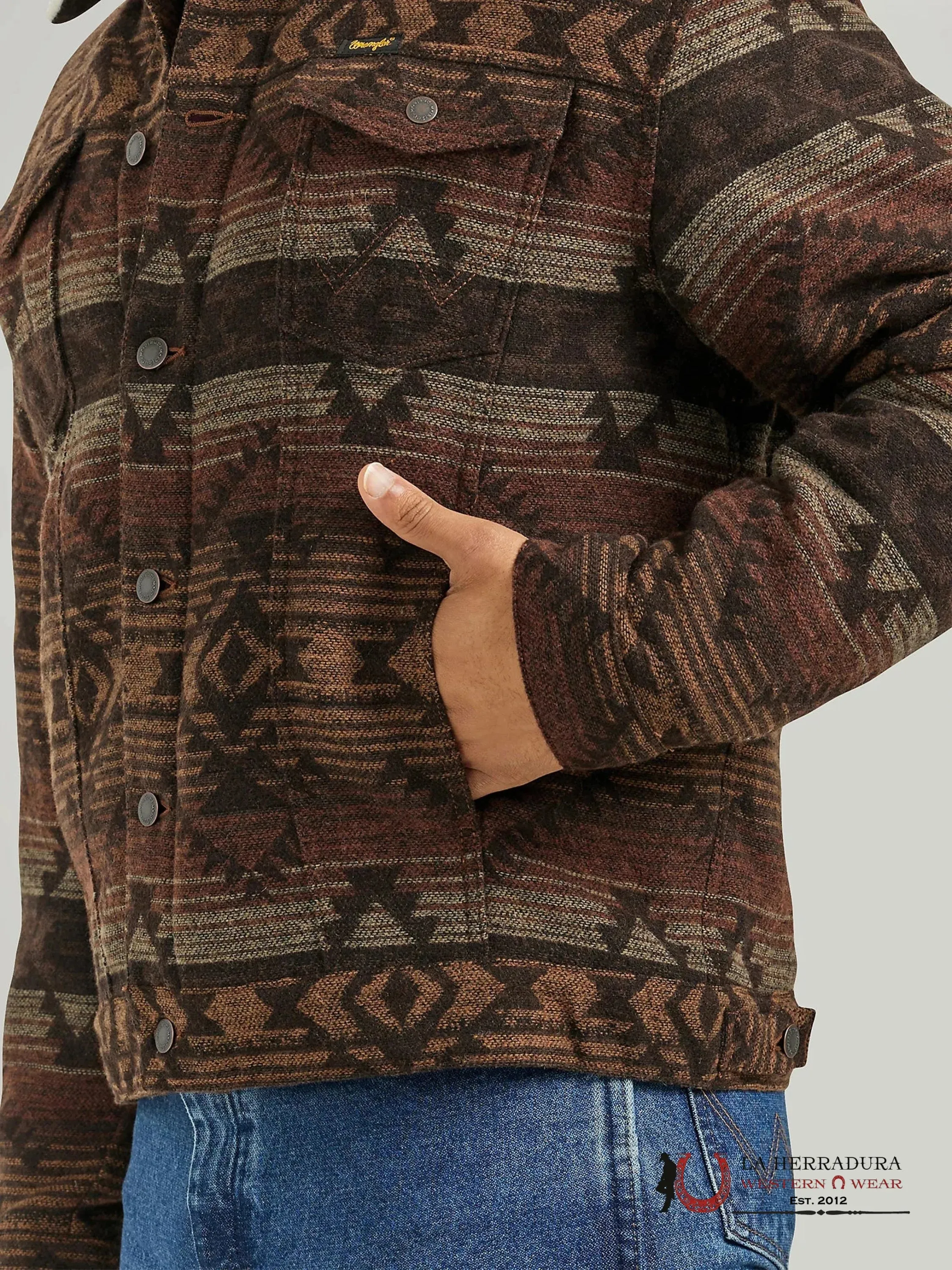 Men's Wrangler Sherpa Lined Jacquard Print Jacket in Canyon Vibe