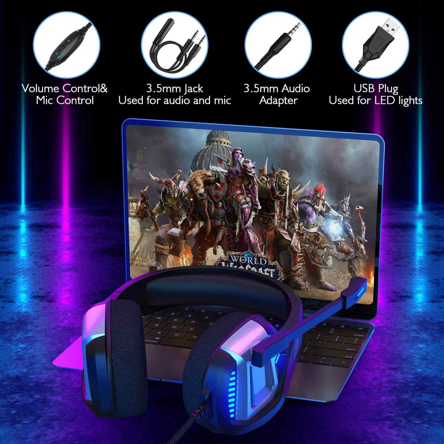 New in slightly damaged box! GM300 Professional gaming headset with 7.1 Surround Sound Stereo, Noise Canceling Over Ear Headphones with Mic, LED Light, Soft Memory Earmuffs