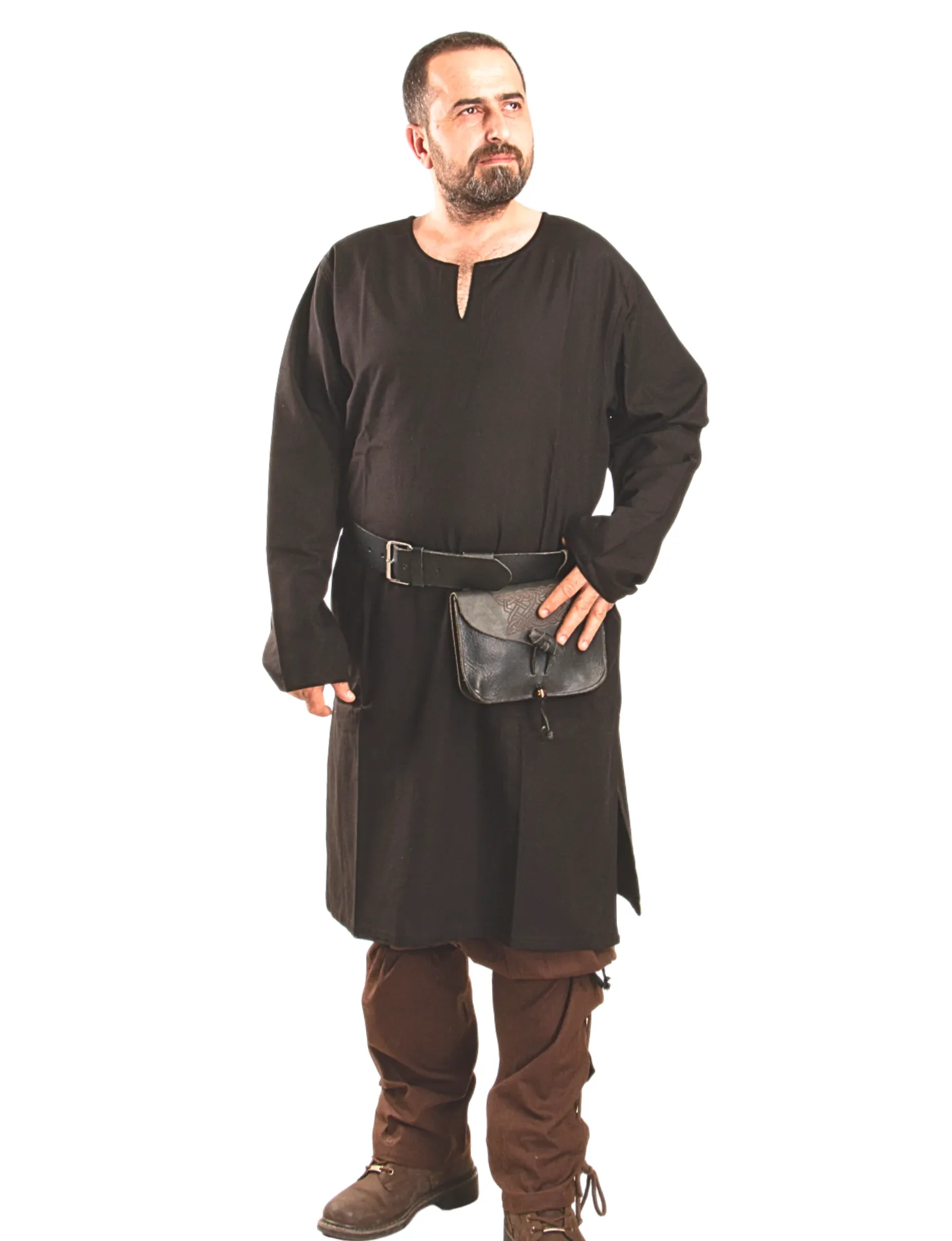 ODIN Black Cotton Canvas Tunic - Men's Medieval Viking Cotton Canvas Tunic