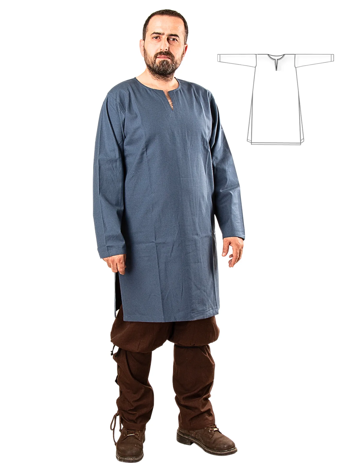 ODIN Blue Cotton Canvas Tunic - Men's Medieval Viking Cotton Canvas Tunic
