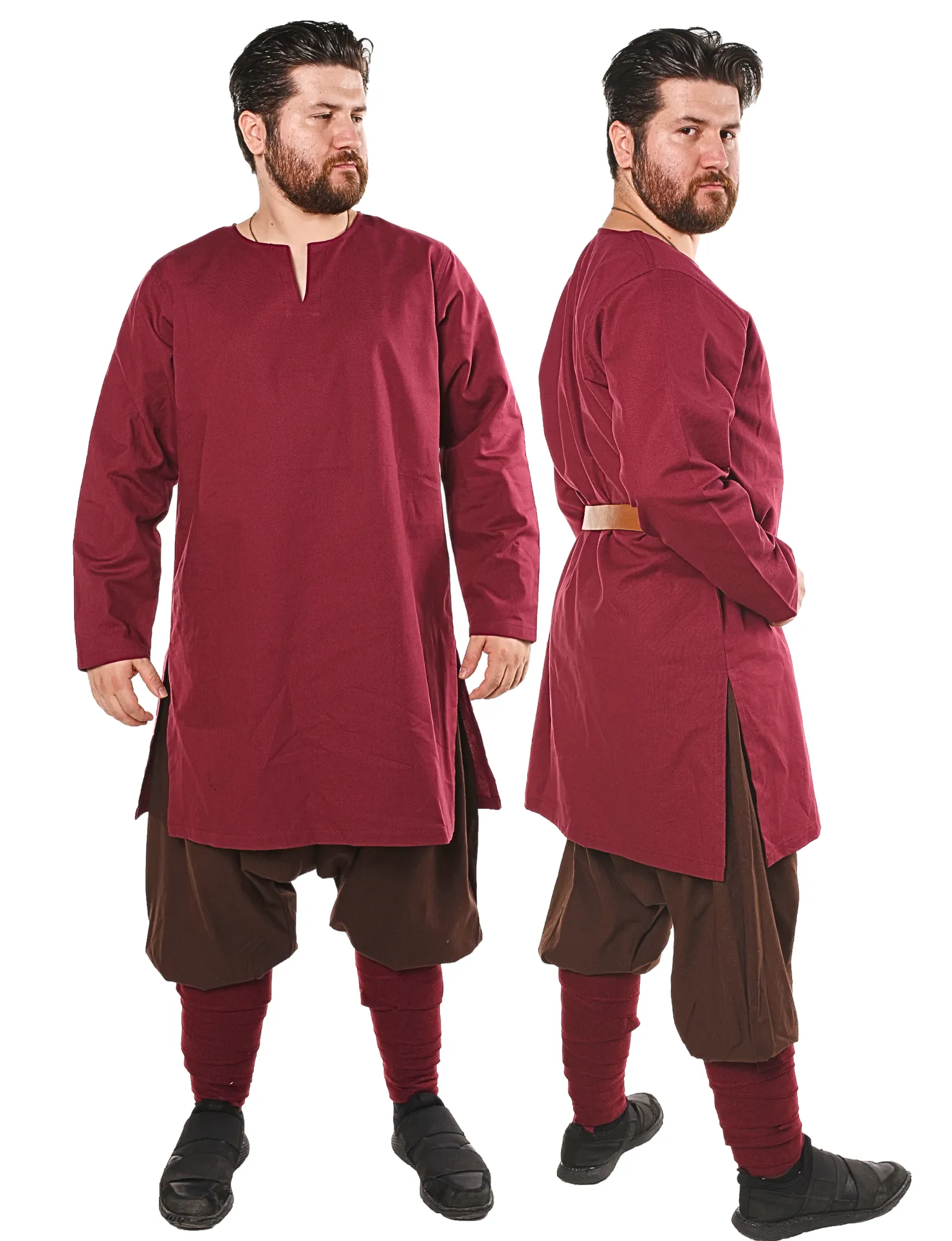 ODIN Burgundy Cotton Canvas Tunic - Men's Medieval Viking Cotton Canvas Tunic