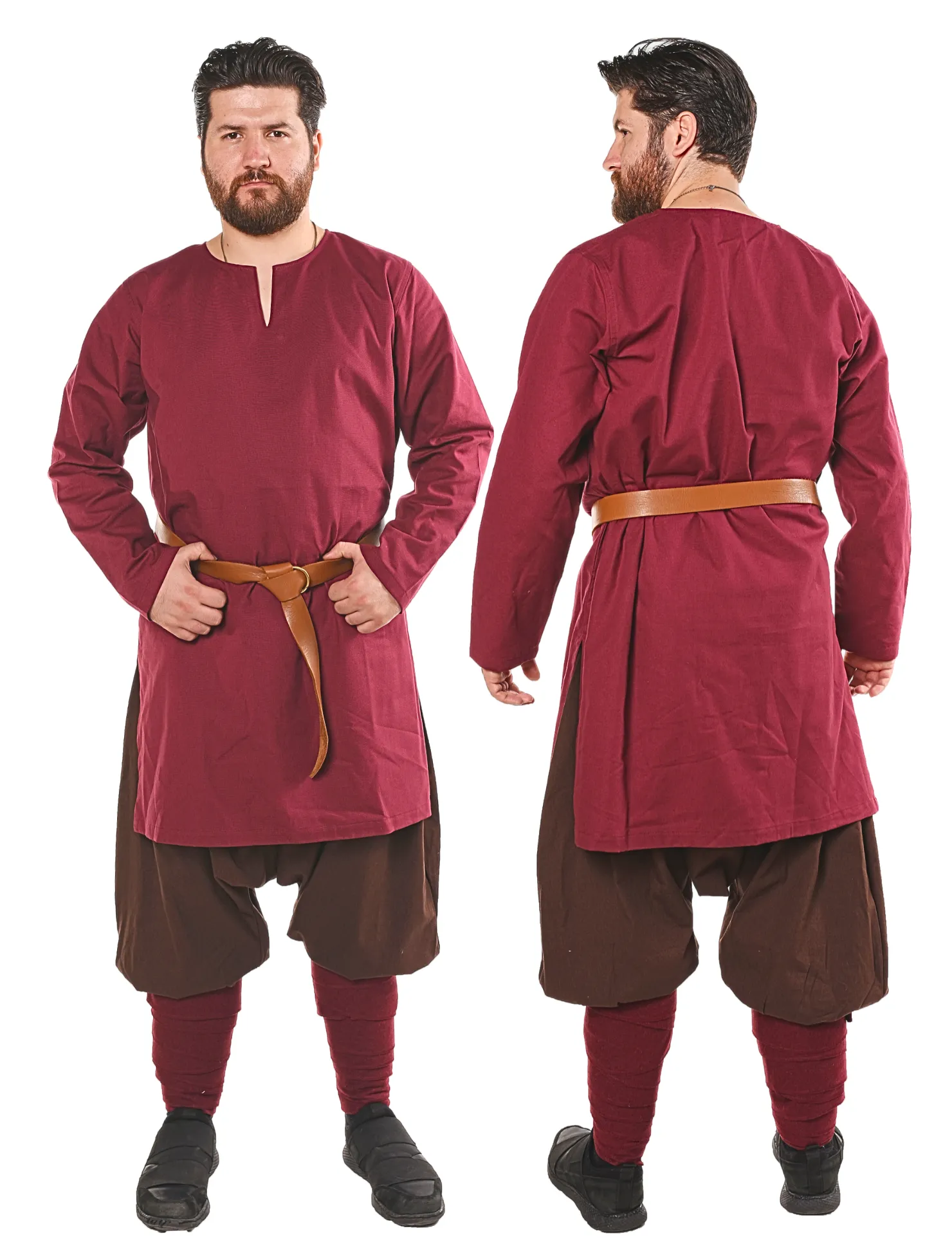 ODIN Burgundy Cotton Canvas Tunic - Men's Medieval Viking Cotton Canvas Tunic