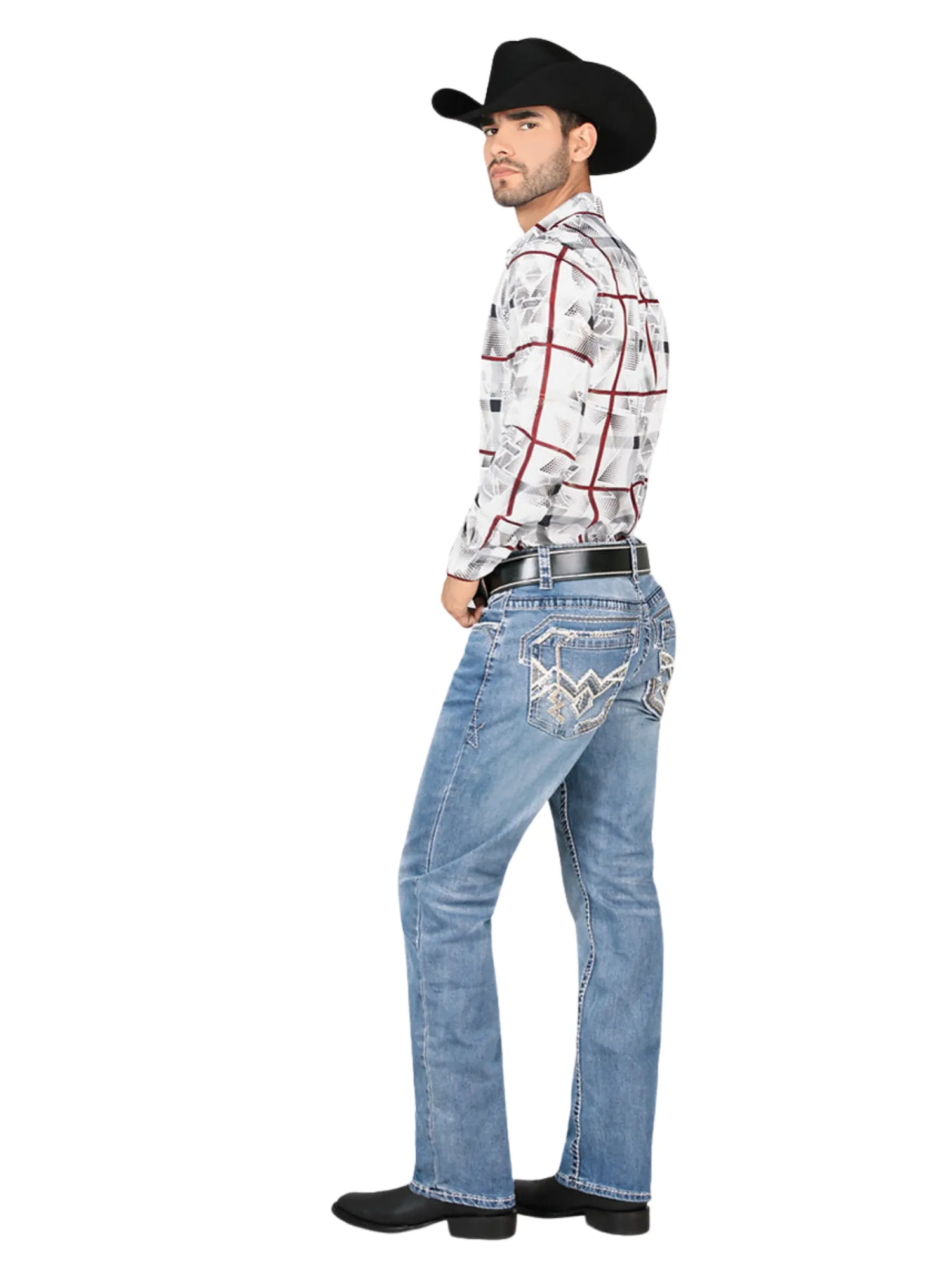 Pantalon Vaquero de Mezclilla Bordado Stretch Boot Cut para Hombre 'Montero' - ID: 4623