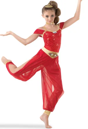 Pre-Owned Costume Weissman  10465 Medium Child Red  Ballet Acro Sequin Arabian Genie
