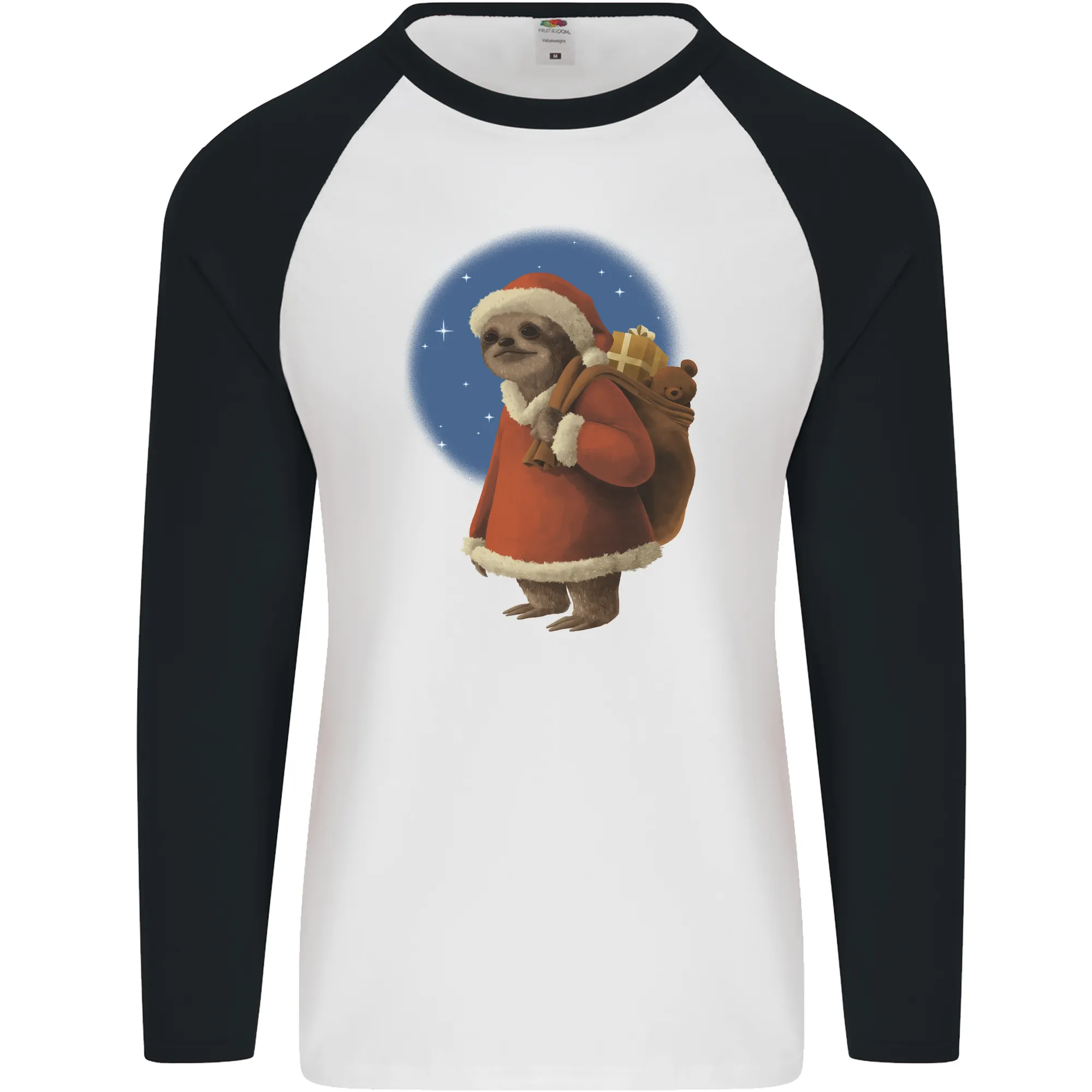 Santa Sloth Funny Christmas Xmas Mens L/S Baseball T-Shirt