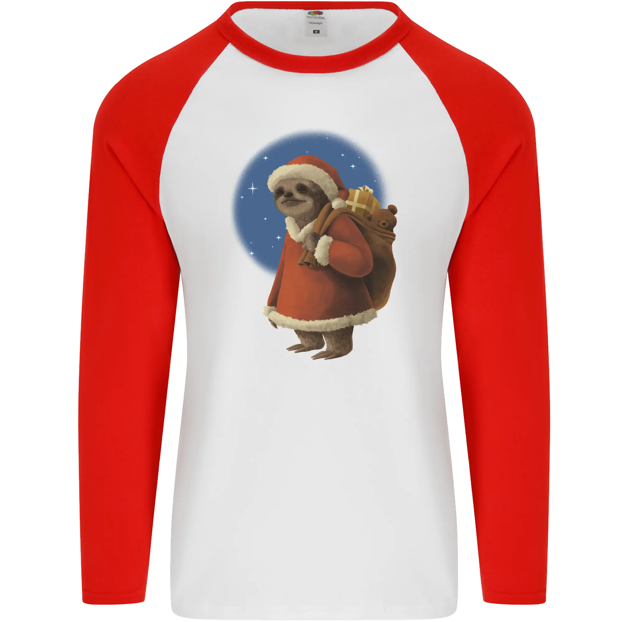 Santa Sloth Funny Christmas Xmas Mens L/S Baseball T-Shirt