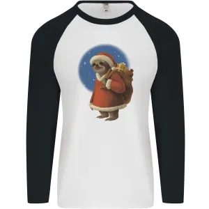 Santa Sloth Funny Christmas Xmas Mens L/S Baseball T-Shirt