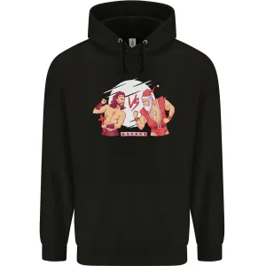 Santa v Jesus Video Game Style Christmas Xmas Mens 80% Cotton Hoodie
