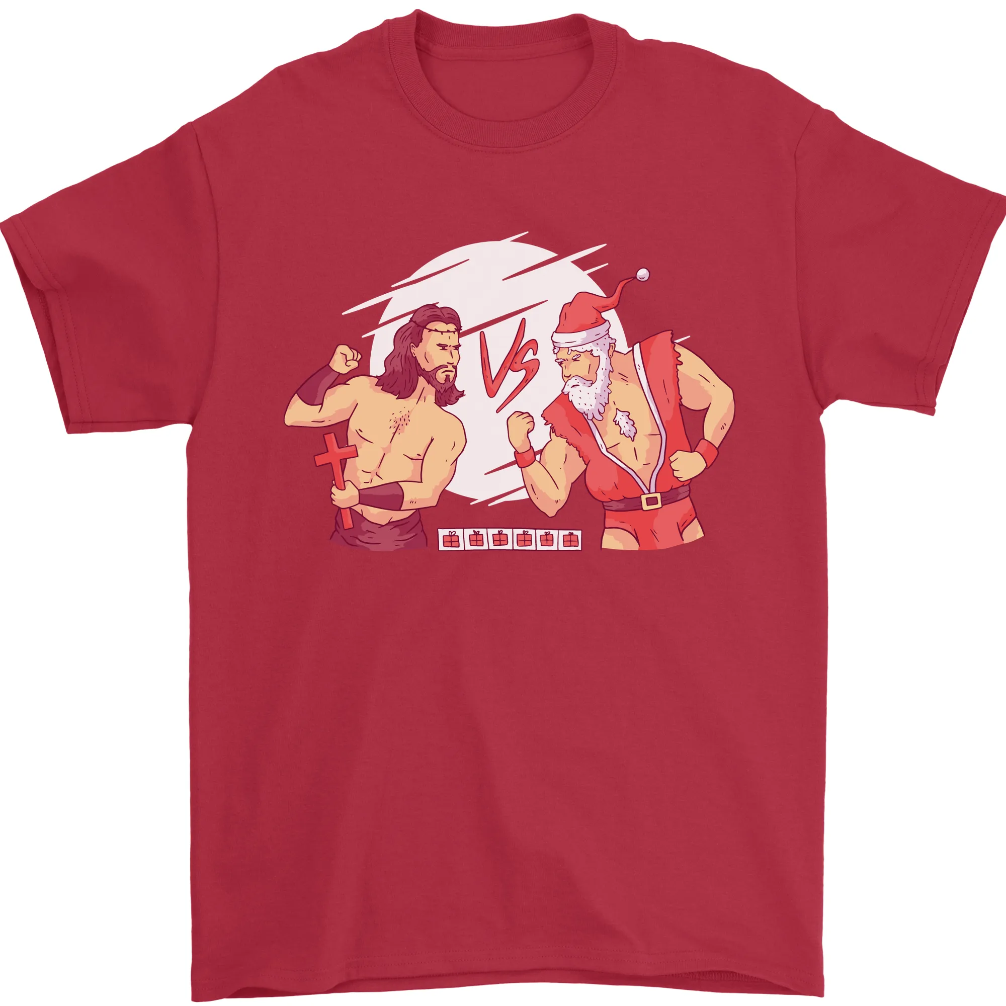 Santa v Jesus Video Game Style Christmas Xmas Mens T-Shirt 100% Cotton
