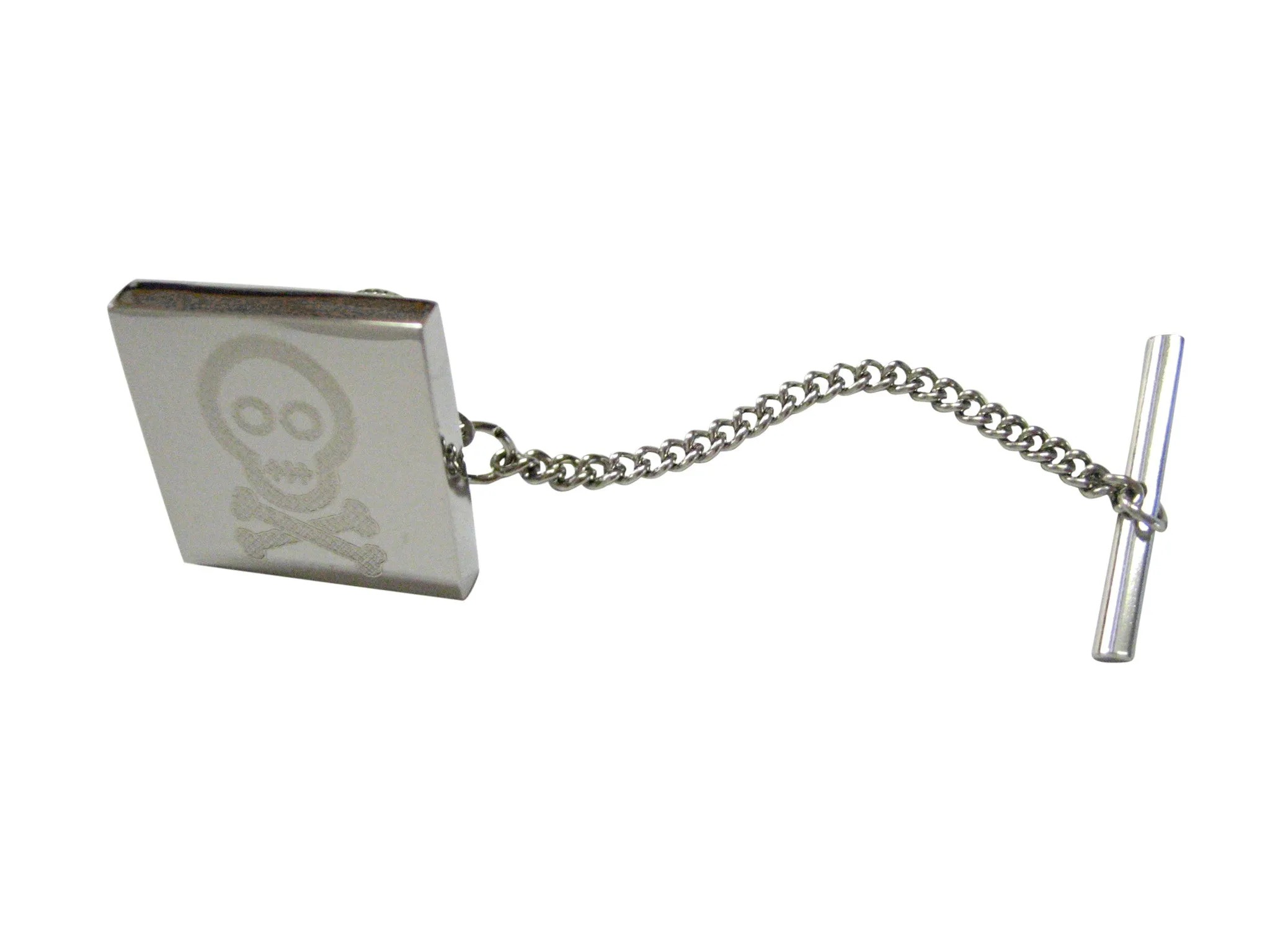 Silver Toned Etched Shy Skull with Crossbones Tie Tack