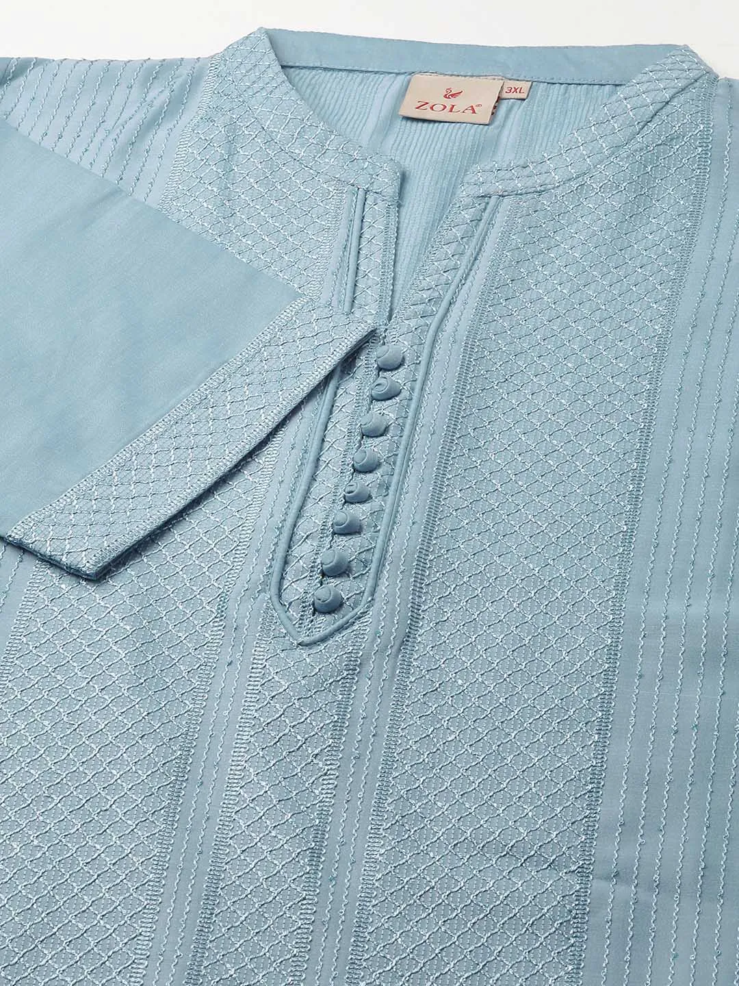 Sky Blue Ethnic Wear Chanderi Silk Straight Tunics for Ladies - Zola