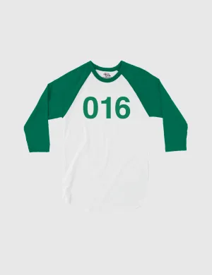 Squid Game: The Challenge Player Raglan Shirt [White/Kelly] - Player 016