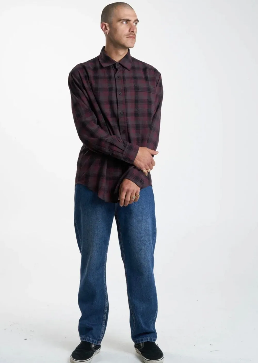 Union Check Long Sleeve Shirt Wine