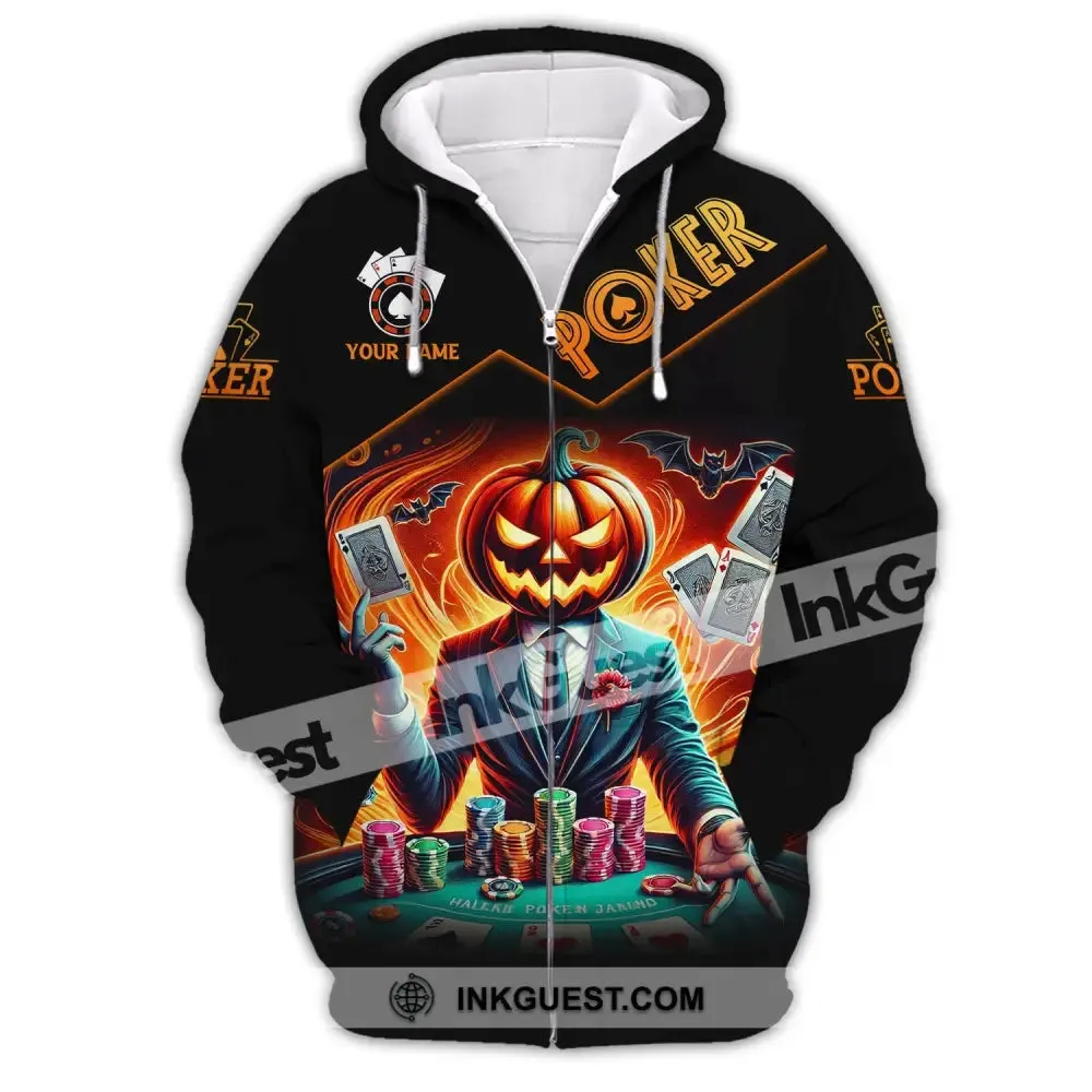 Unisex Shirt, Custom Name Halloween Poker Shirt, Poker Hoodie Shirt Polo Long Sleeve Shirt