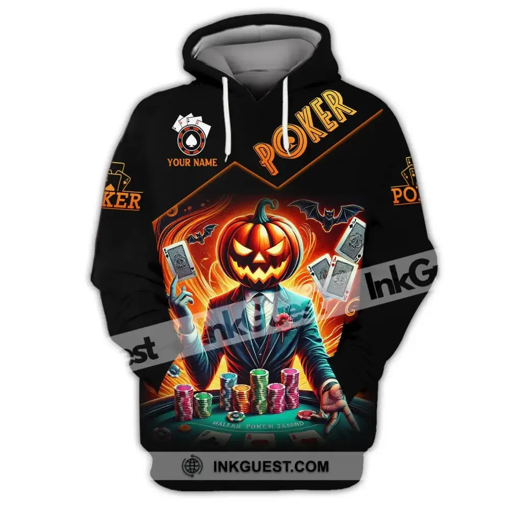 Unisex Shirt, Custom Name Halloween Poker Shirt, Poker Hoodie Shirt Polo Long Sleeve Shirt