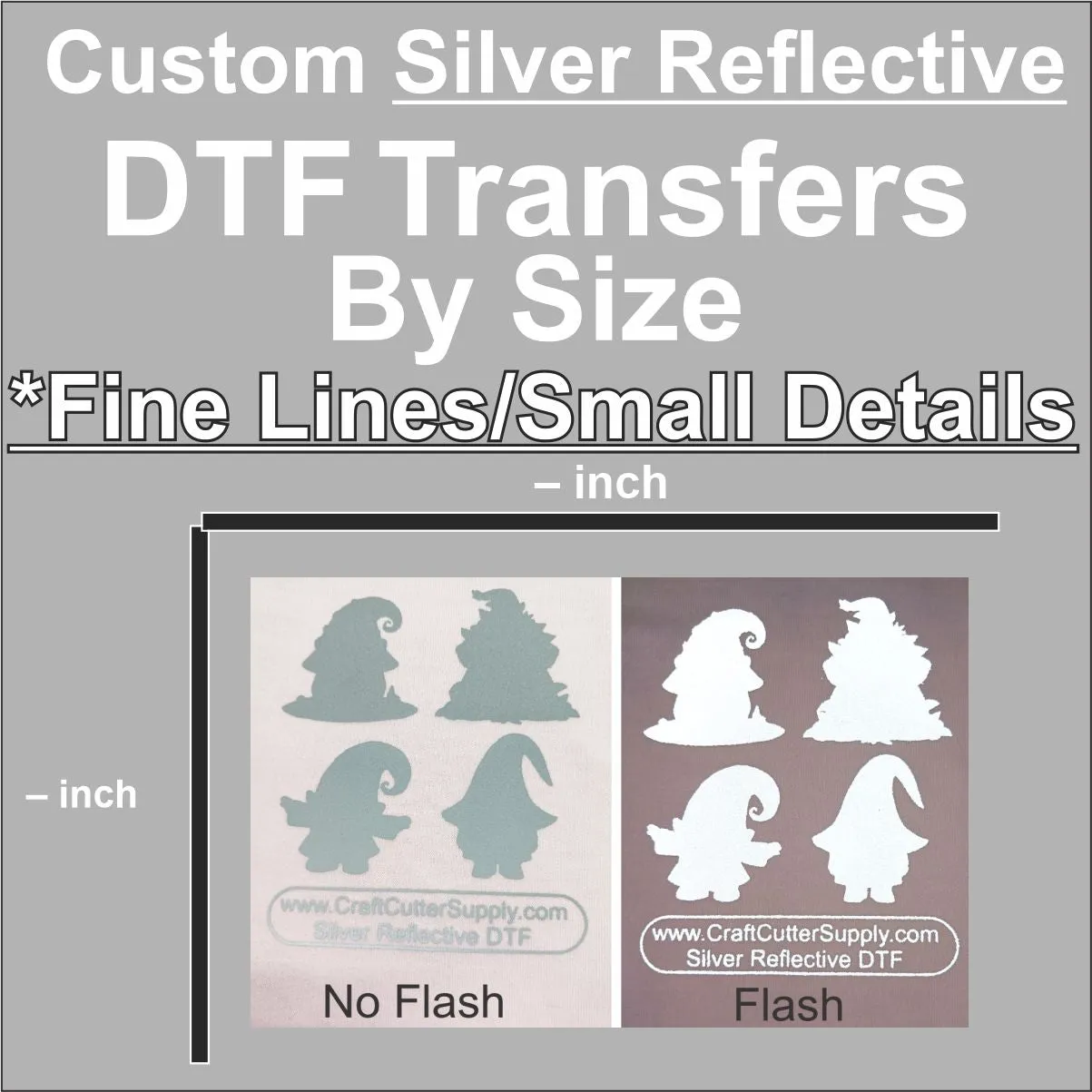 We Cut Down - Custom Silver Reflective DTF Transfers By Size *Fine Lines/Small Details*
