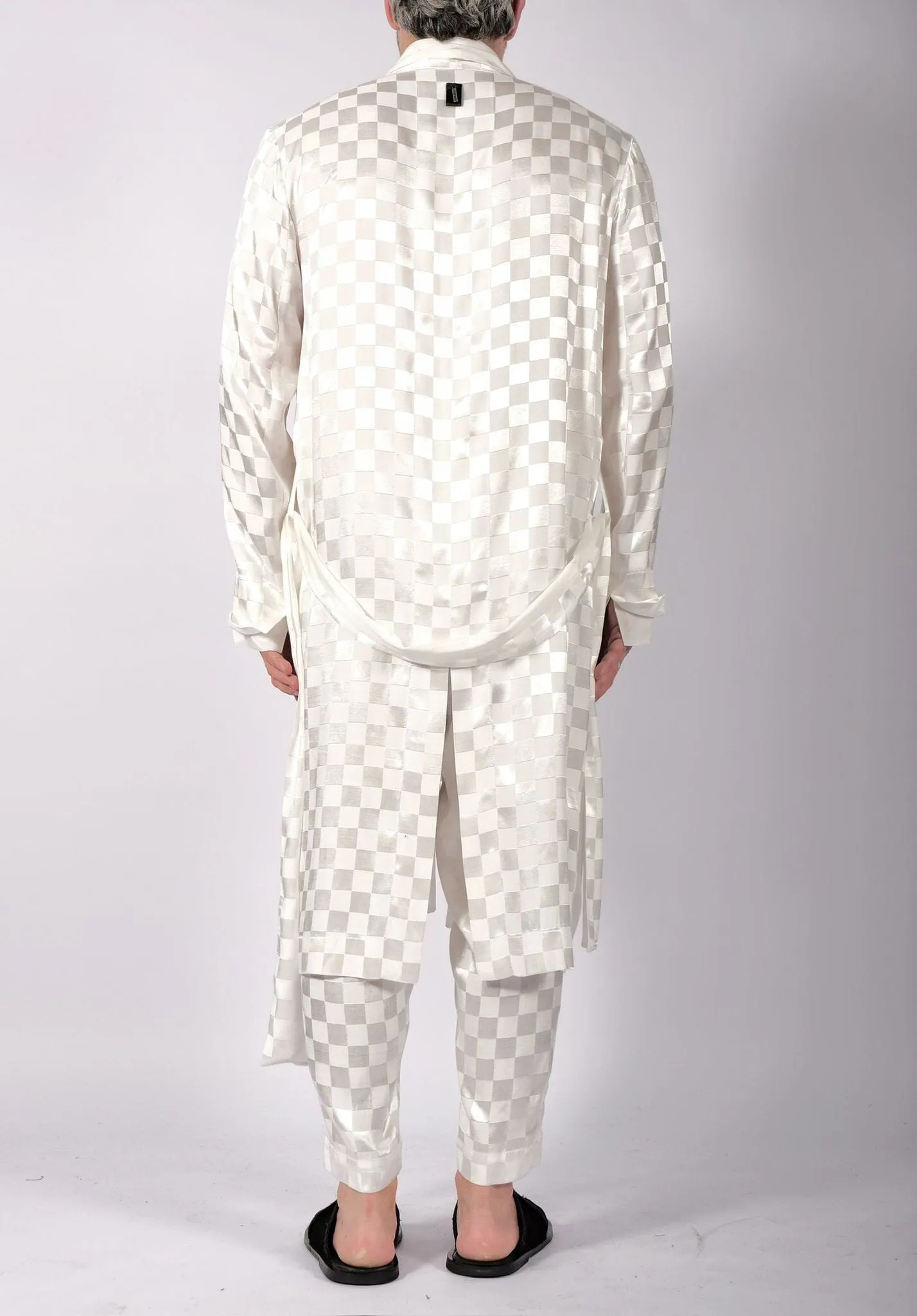 White Checkered Robe Midi