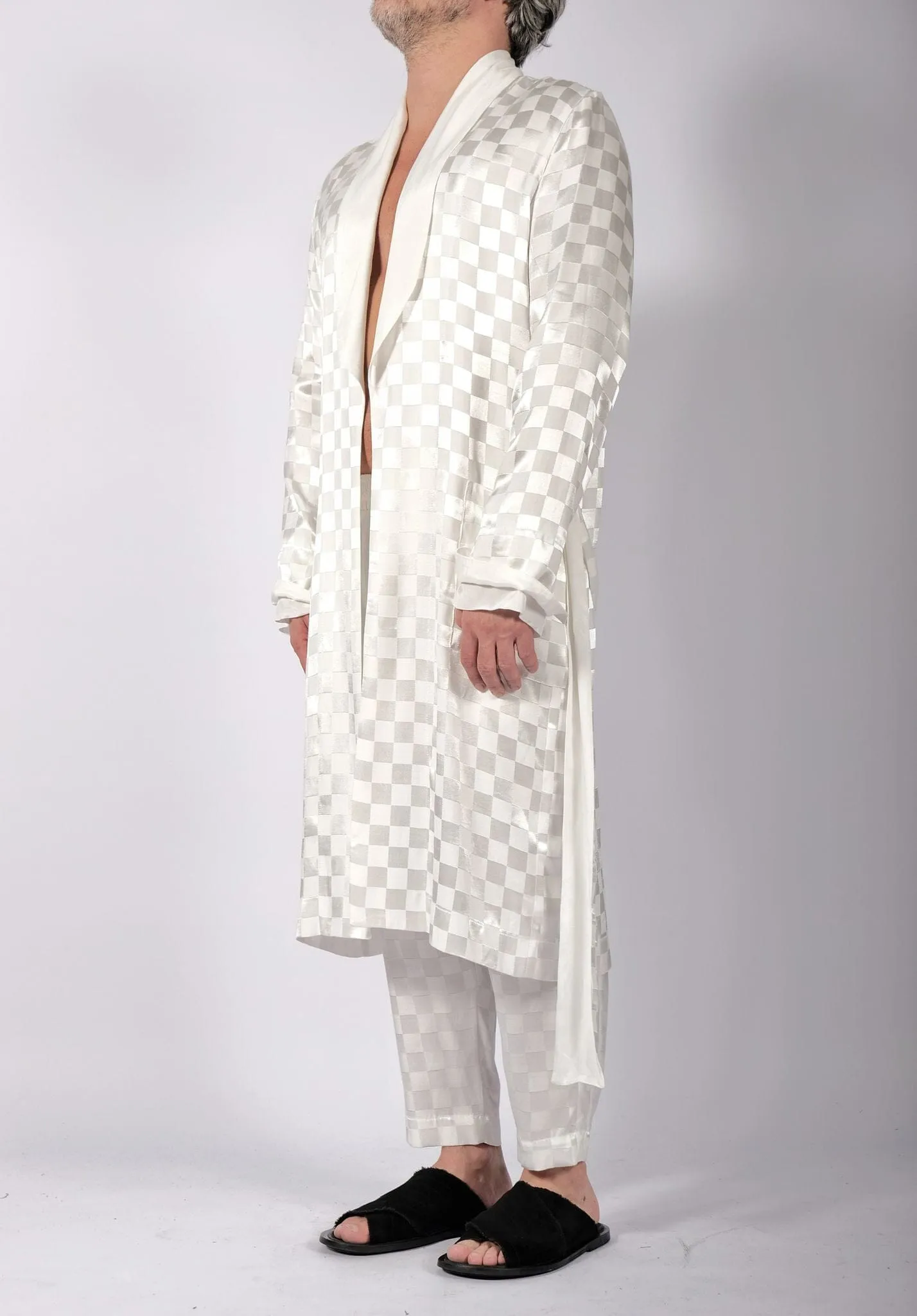 White Checkered Robe Midi