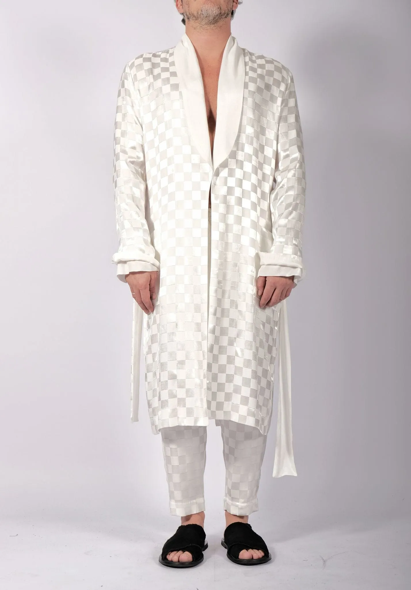 White Checkered Robe Midi