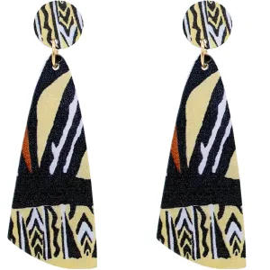 Yellow Striped Zigzag Wooden Earrings