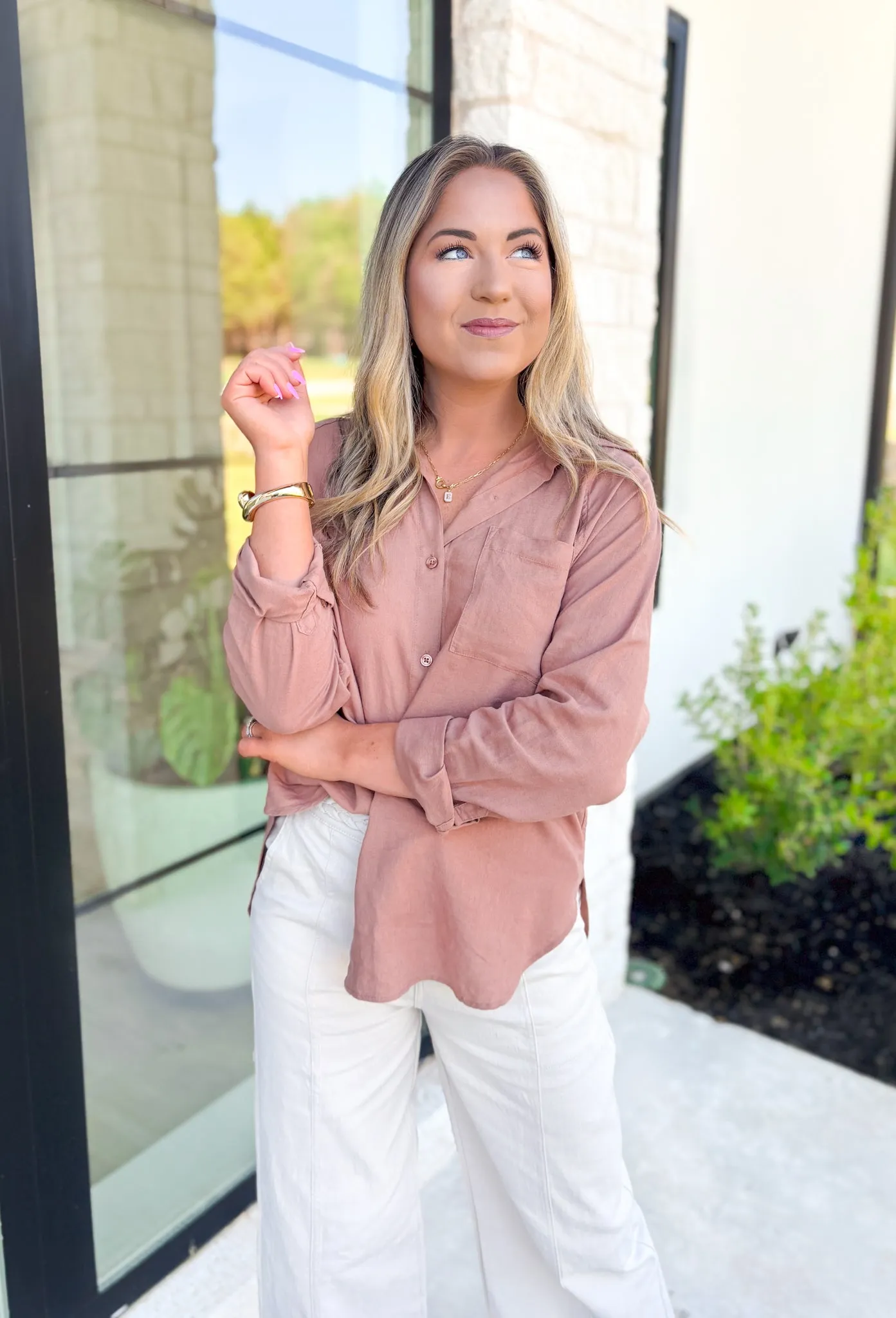 Z SUPPLY Perfect Linen Top in Mocha Mousse